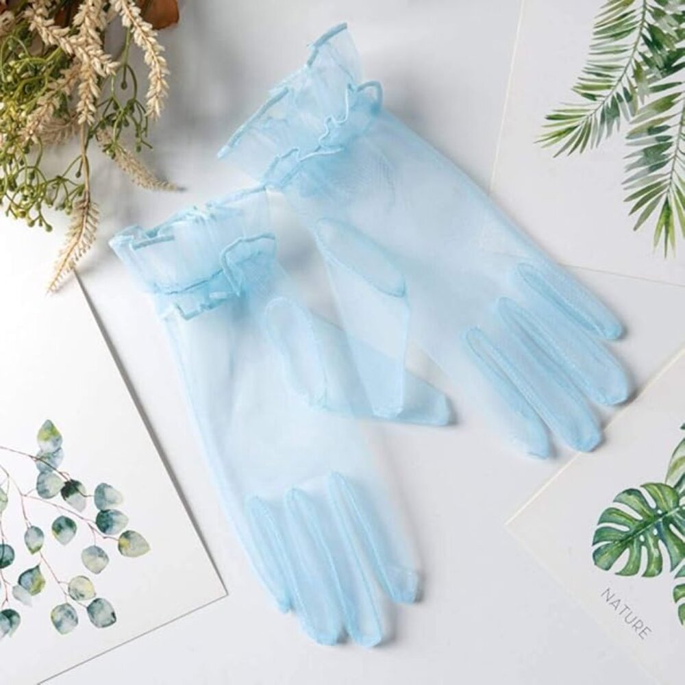 Woman's Blue Tulle Gloves - Picture 1 of 3